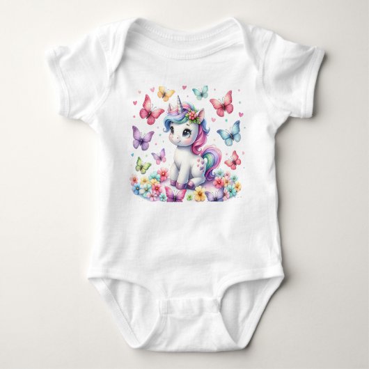 魅惑の一角獣 – 色と夢の世界 ベビーボディスーツ (正面)