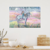 魅惑の丘のユニコーンと妖精のファンタジーアート ポスター (キッチン)