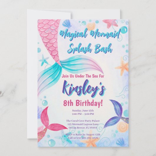 魅惑の人魚の誕生日パーティーの招待 招待状 (正面)
