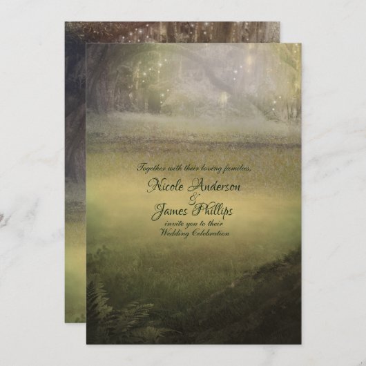 魅惑の光の森素朴結婚の 招待状 (正面/裏面)
