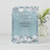 魅惑の冬のバラシルバーホワイトブライダルシャワー 招待状 (スタンド正面)