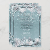 魅惑の冬のバラシルバーホワイトブライダルシャワー 招待状 (正面/裏面)