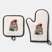 魅惑の冬のフクロウカスタム、 鍋つかみ&鍋敷きセット (正面)