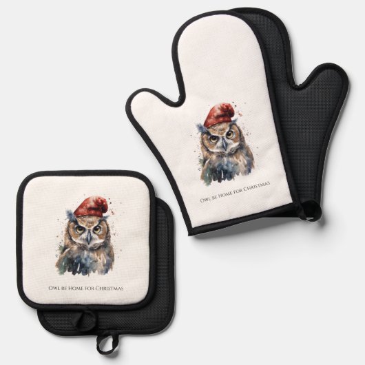 魅惑の冬のフクロウカスタム、 鍋つかみ&鍋敷きセット (正面/裏面)