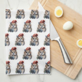 魅惑の冬のフクロウ キッチンタオル (四つ折り)