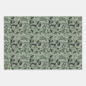 魅惑の冬の森の動物クリスマス手描き ラッピングペーパーシート (正面3)