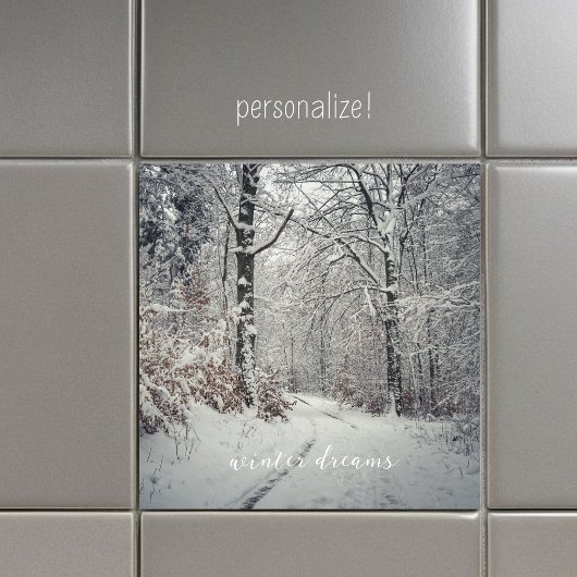 魅惑の冬の森を抜ける道 タイル