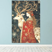 魅惑の冬：乙女とシカ キャンバスプリント (インサイチュ (ウッドフロア))