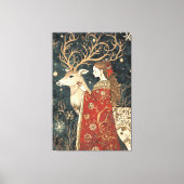 魅惑の冬：乙女とシカ キャンバスプリント (正面)