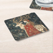 魅惑の冬:乙女とシカ スクエアペーパーコースター (アングル)