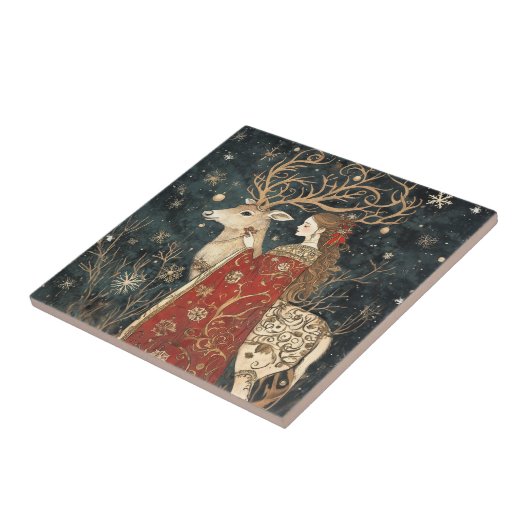 魅惑の冬：乙女とシカ タイル (側面)