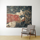 魅惑の冬:乙女とシカ タペストリー (インサイチュ(横))