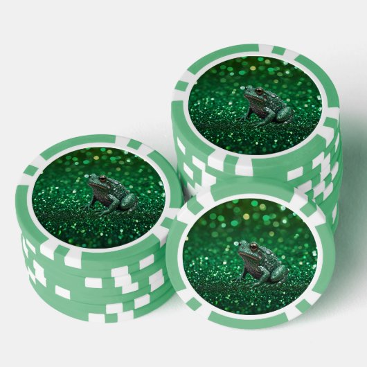 魅惑の出現:緑の輝くカエル ポーカーチップ (積み重ね)