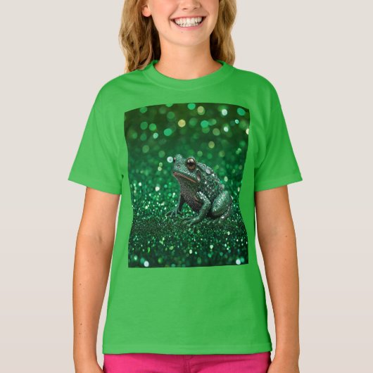 魅惑の出現:緑の輝くカエル Tシャツ (正面)