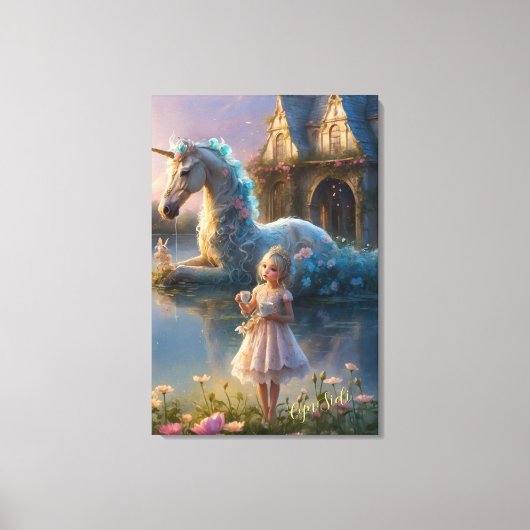 魅惑の反射:ユニコーンの聖域 キャンバスプリント (正面)