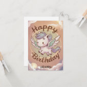 魅惑の可愛いユニコーン誕生日 カード (正面/裏面インサイチュ)