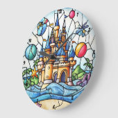 魅惑の城の時間ステンドグラス童話の壁 ラージ壁時計 (傾斜)