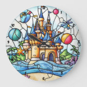 魅惑の城の時間ステンドグラス童話の壁 ラージ壁時計 (正面)