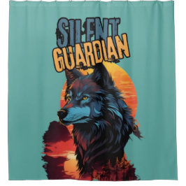 魅惑の夕暮れ：ブルーウルフの鋭い視線 シャワーカーテン