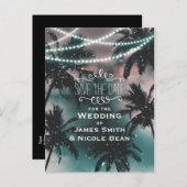 魅惑の夜の空とライトパーム日付を保存 案内ポストカード (正面/裏面)