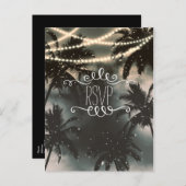 魅惑の夜空のヤシの木とストリングライト インビテーションポストカード (正面/裏面)