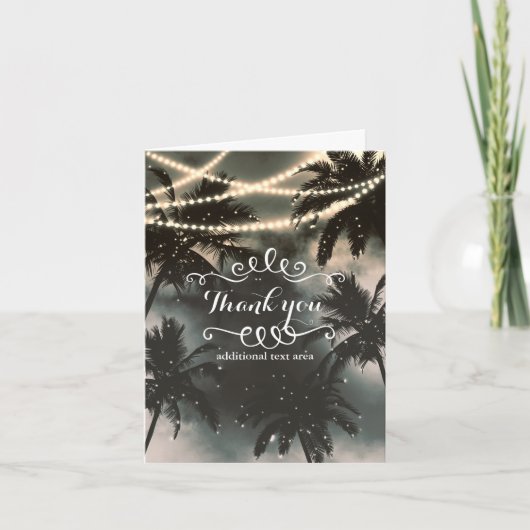 魅惑の夜空のヤシの木とストリングライト サンキューカード (正面)
