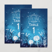 魅惑の夜空の星と葉の青RSVPカード 出欠カード (正面/裏面)