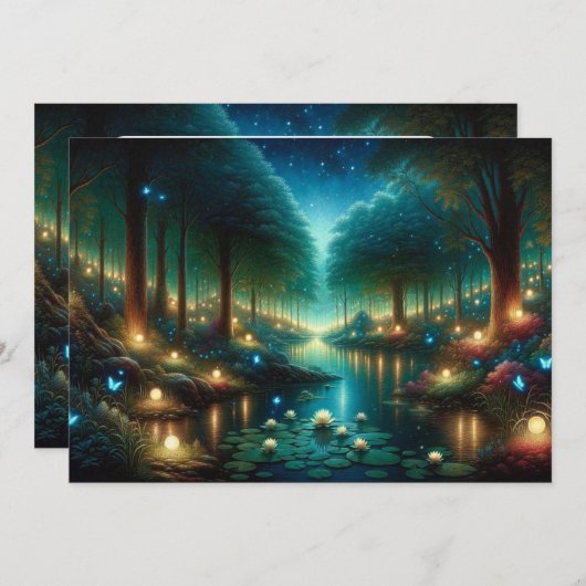 魅惑の夜落ち:湖での発光 招待状 (正面/裏面)