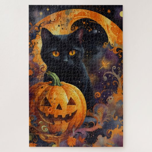 魅惑の夜:猫とカボチャ ジグソーパズル (縦)