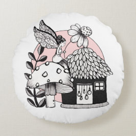 魅惑の妖精と妖精の家 ラウンドクッション