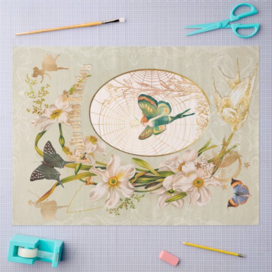 魅惑の妖精のガーデンフラワーバタフライデコップページ 薄葉紙 (クラフト)