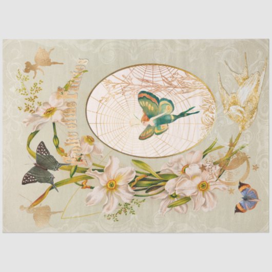 魅惑の妖精のガーデンフラワーバタフライデコップページ 薄葉紙 (正面)