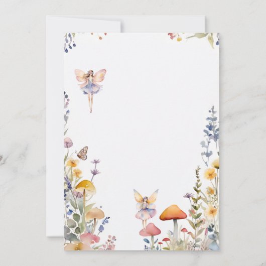 魅惑の妖精のワイルドフラワーピンクの女の子の赤ちゃんシャワー 招待状 (裏面)