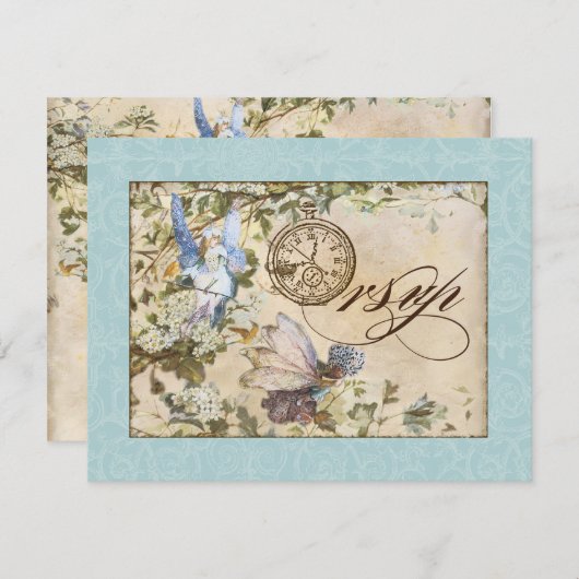 魅惑の妖精の国妖精フローラヴィンテージウェディング 出欠カード (正面/裏面)