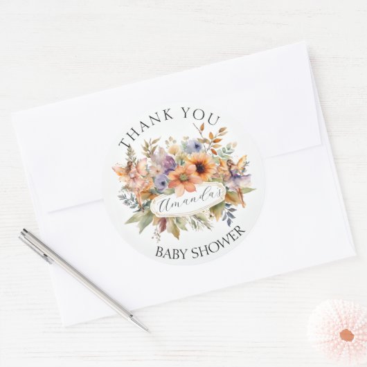 魅惑の妖精の庭ありがとう赤ちゃん女の子シャワー ラウンドシール (封筒)