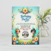 魅惑の妖精の庭の誕生日パーティーの招待 招待状 (スタンド正面)