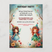 魅惑の妖精の森の誕生日パーティー招待状 ポストカード (正面)