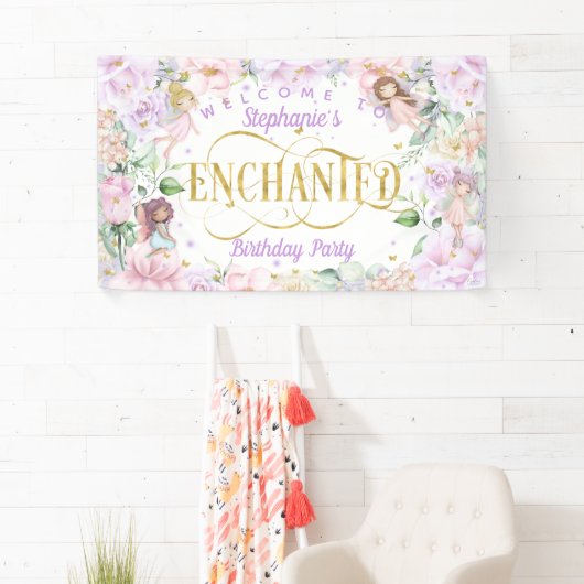 魅惑の妖精の花園の誕生日の背景 横断幕 (インサイチュ)