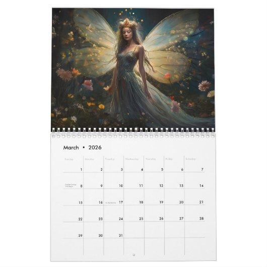 魅惑の妖精ファンタジー妖精女性2024 カレンダー (3月 2026)
