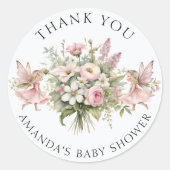 魅惑の妖精フローラありがとう赤ちゃん女の子シャワー ラウンドシール (正面)