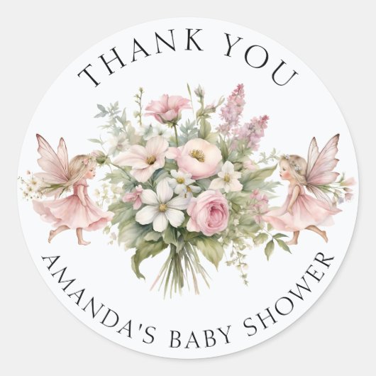 魅惑の妖精フローラありがとう赤ちゃん女の子シャワー ラウンドシール (正面)