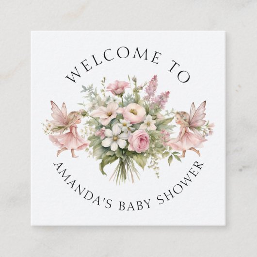 魅惑の妖精フローラウェルカムベビーガールギフトラベル スクエア名刺 (正面)