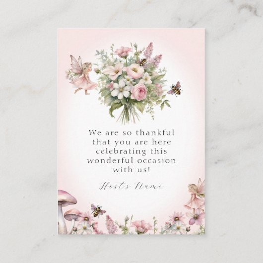 魅惑の妖精フローラベビーガールシャワーDIYラベル 名刺 (裏面)