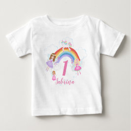 魅惑の妖精プリンセス1歳の誕生日の名前と年齢 ベビーTシャツ