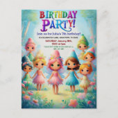 魅惑の妖精庭園誕生日パーティー招待状 ポストカード (正面)