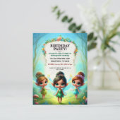 魅惑の妖精庭園誕生日パーティー招待状 ポストカード (スタンド正面)