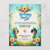 魅惑の妖精庭園 誕生日パーティー招待状 ポストカード (正面)