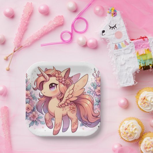 魅惑の威厳のあるユニコーン赤ちゃんシャワー ペーパープレート (パーティー)