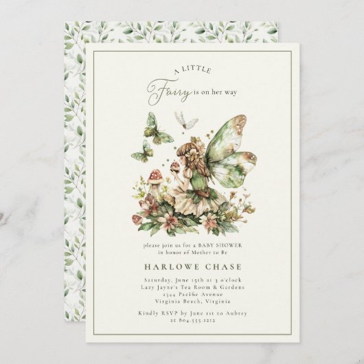 魅惑の小さな妖精のベビーシャワー招待状 招待状 (正面/裏面)