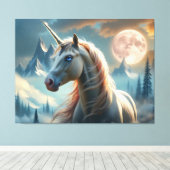 魅惑の山々の神秘的ユニコーン キャンバスプリント (インサイチュ (ウッドフロア))
